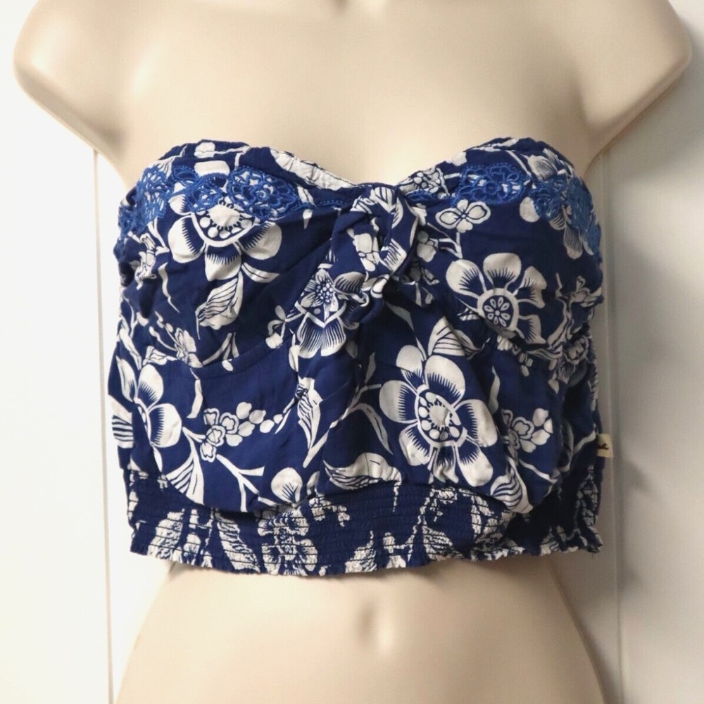 Hollister Navy Floral Strapless Crop Top